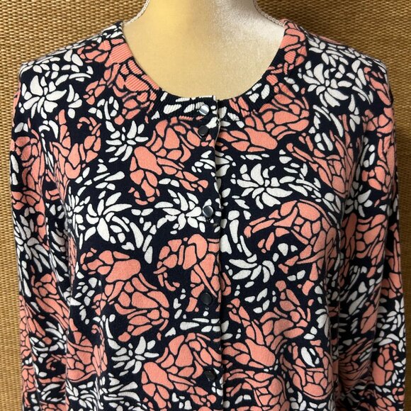 Crown & Ivy Cardigan Sweater Womens XL Orange Black White Elephants Palm Trees - Picture 2 of 11